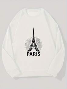Sudadera Oversize para Hombre con Estampado de la Torre Eiffel y Texto Francés - Suéter Casual Cuello Redondo, Diseño Icónico en Beige y del Monumento París Francia, Lavable a Máquina como Recuerdo o Ropa casual, Camisas de Manga Larga para Hombres, Ropa Grunge para Hombres, Suéter Gráfico, Sudaderas para Hombres, Suéter de Streetwear, Chaqueta con capucha, Sudaderas con capucha, Sudaderas con Capucha para Hombre, Sudadera para Hombre, Suéteres para Hombre, - Blanco - Ver 9