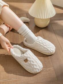 Pantuflas de peluche de osito de peluche, pantuflas de interior cálidas para niños y niñas, suaves, con textura antideslizante, cómodas y esponjosas, de estilo minimalista - Blanco - Ver 6