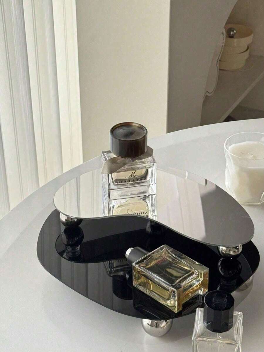 1件极简亚克力镜面托盘装饰摆件，不对称造型桌面摆件，摄影道具，家居装饰，北欧风格小摆件配件 - 彩色 - 查看 1