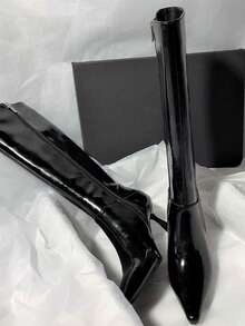 Fall/Winter Korean Style Minimalist Over-The-Knee Boots, Elastic Suede Skinny Boots With Side Zipper Pointed Toe High Heels,Kitten Heels - Black - View 5