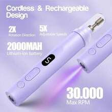 NEUZOJIT Professional Electric Nail Drill Machine Cordless Rechargeable With UV Light 3 Speed Gears For Acrylic Gel Nails Thick Toenails Home Salon Beginner Kit - Manicure Tools - View 2