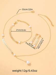 4pcs Unique Design Wheat Pearl Gold Necklace, Earrings, Bracelet Jewelry Set, Minimalist Style, Suitable For Women - Multicolor - View 6