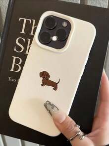 1pc Cute Dachshund Dog & Litchi Texture Shockproof TPU Simple Phone Case, Compatible With IPhone 16, 15, 14, 13, 12, 11, 17 Pro MaxAPPLE 17 Pro Max - 多色 4 - 查看 4