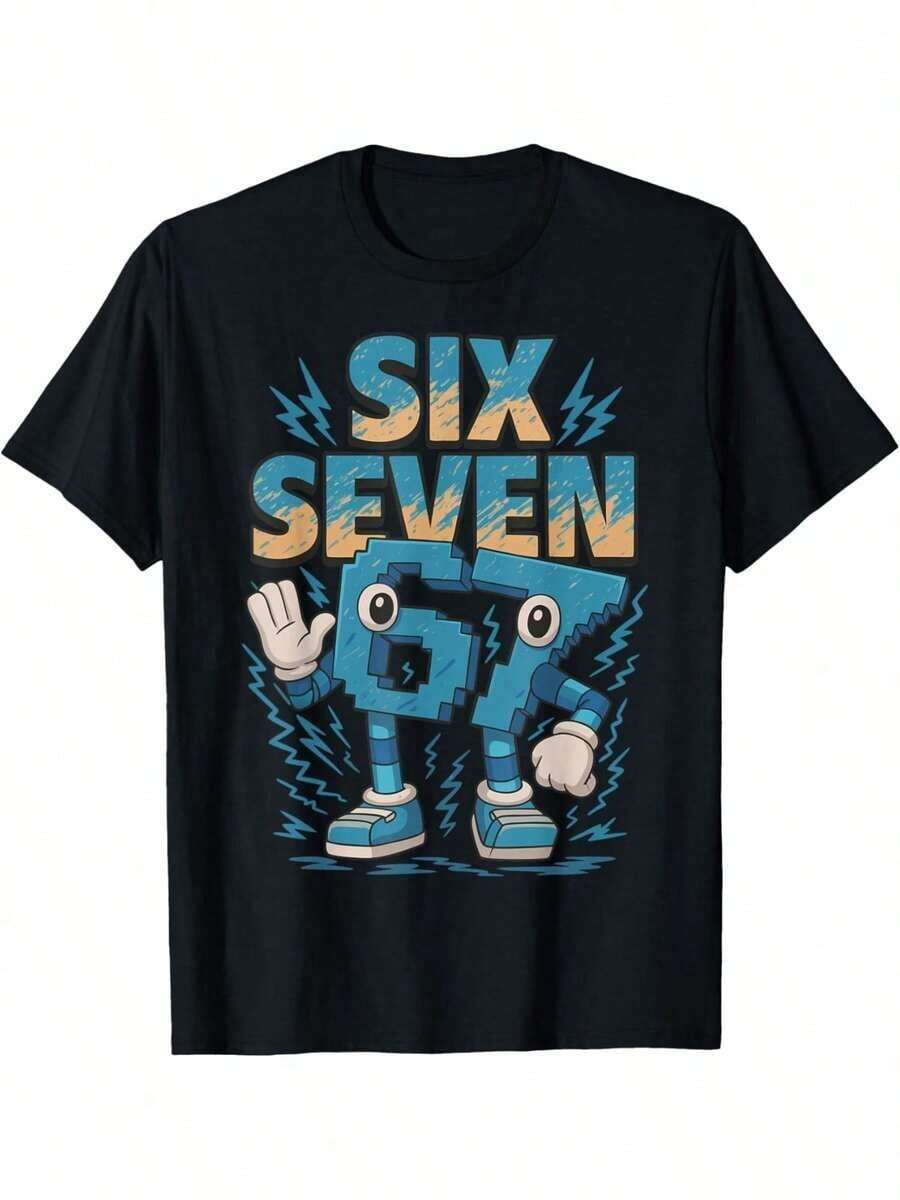 Kids Meme 67 Six Seven 6 7 Italian Brainrot T-Shirt - Black - View 1