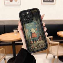 Cubierta de telefono con borde negro para iPhone con estampado de personaje animado en escena de bosque y texto inspirador ideal para uso diario en cafeterias y espacios urbanos Aplicable a los teléfonos de la serie Apple y Galaxy - Burdeos - Ver 3