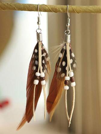 波西米亚风长流苏羽毛耳环，复古耳环，适合海滩、拍照等场合，独特配饰