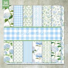 36 hojas de 6 pulgadas (Fondo de Hortensia Azul Fresca) Papel para Scrapbooking, Adecuado para Diarios de Balas, Collages, Tarjetas, Scrapbooks y Manualidades - Celeste - Ver 1