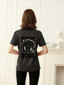 Tween 女童休闲图案印花圆领短袖 T 恤，夏季上衣