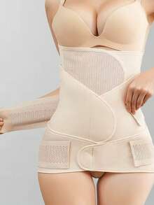 3pcs/Set Breathable Mesh Waist Trainer, Adjustable Slimming Corset Belt - Apricot - View 2