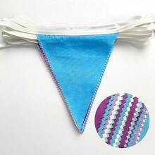 32Ft Purple Blue White Pennant Banner Fabric Triangle Flag Bunting Garland For Winter Frozen Party Wedding Birthday Anniversary Home Nursery Outdoor Garden Hanging Festivals Decoration 36Pcs - 紫藍色 - 查看 2