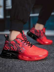 Plus Size Men's New Breathable Running Shoes, Versatile Fashion Casual Comfortable Sneakers, Outdoor Simple Increase Height Sports Shoes, Classic Chunky Sneakers For Teenagers - Red and Black - View 3