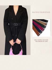 1 pezzo Nuovo stile europeo e americano Abito casual con cintura in vita elastica di colore unito, adatto per uso quotidiano, versatile per estate, autunno, inverno, Natale, Capodanno - A - Visualizzare 4