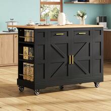 Modern Kitchen Island, Kitchen Cabinet, Buffet Cabinet, Wood Grain Food Cart, Buffet Cabinet, Multifunctional Dining Table With Storage Space, Food Cart With Extendable Function Cabinets, White - Black + MDF - View 1
