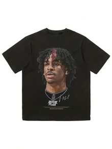 Y2K Retro Basketball Star Graphic T-Shirt For Men And Women - 100% Polyester, Machine Washable, Black Crew Neck Regular Fit Casual Sportswear, Featuring Random Digital Prints, Suitable For All Seasons, Durable And Lightweight, Vintage Style - Black - View 2