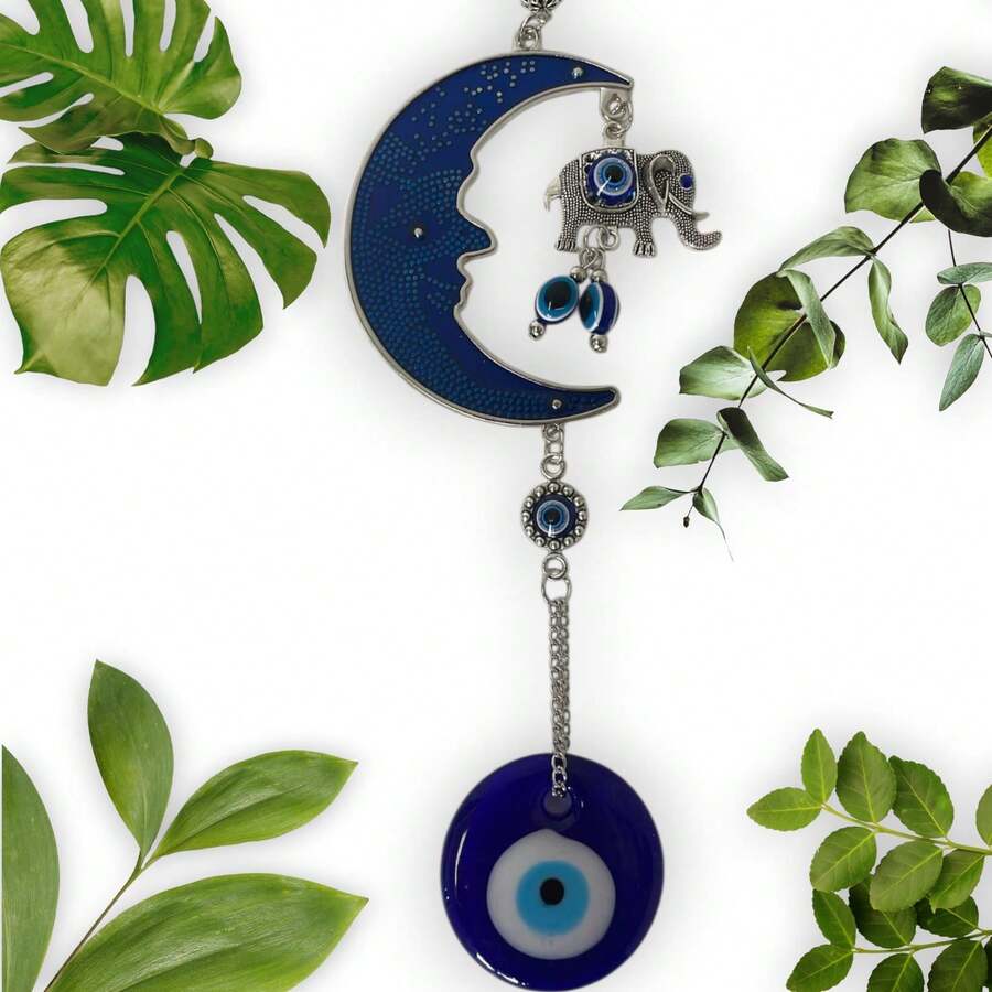 Colgante decorativo de protección para puerta, elefante más ojo turco - Plateado - Ver 1