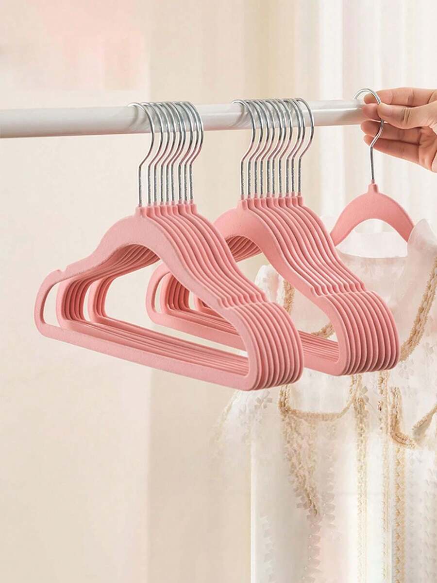 10/20/30/40pcs Baby Flocked Hangers Non-Slip Plastic Baby Home Hangers No-Mark Non-Slip Multi-Functional Children's Hangers Storage Hangers Flocked Hangers Beige - Multicolor - View 1