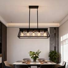 Farmhouse 5-Light Linear Pendant Lighting - Rustic Black Metal Rectangular Ceiling Lamp, Elegant Fixture For Dining Room, Kitchen Island & Entryway Decor - 黑色 - 查看 1