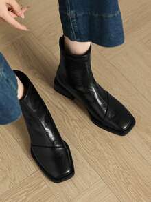 hanxiangyuzu Stivali Chelsea da donna, stivali alla caviglia con tacco chunky, nuovi stivali retrò francesi per autunno/inverno con punta quadrata, stile western con cerniera sul retro, adatti per le vacanze - Fodera singola nera - Visualizzare 1