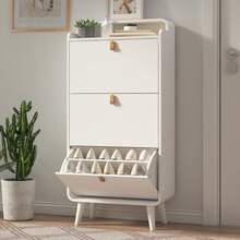 Fristående skoskåp med 3 nedfällbara lådor, vinklingsbar skoförvaring, entré, smalt skoskåp med toppfack, vit - Vitt - Visa 2