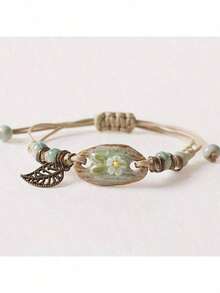 Delicate Ceramic Ornaments Clay Flower Bracelet With Adjustable Braided PU Leather Bracelet Valentines - 陶瓷可調式手鍊 - 查看 3
