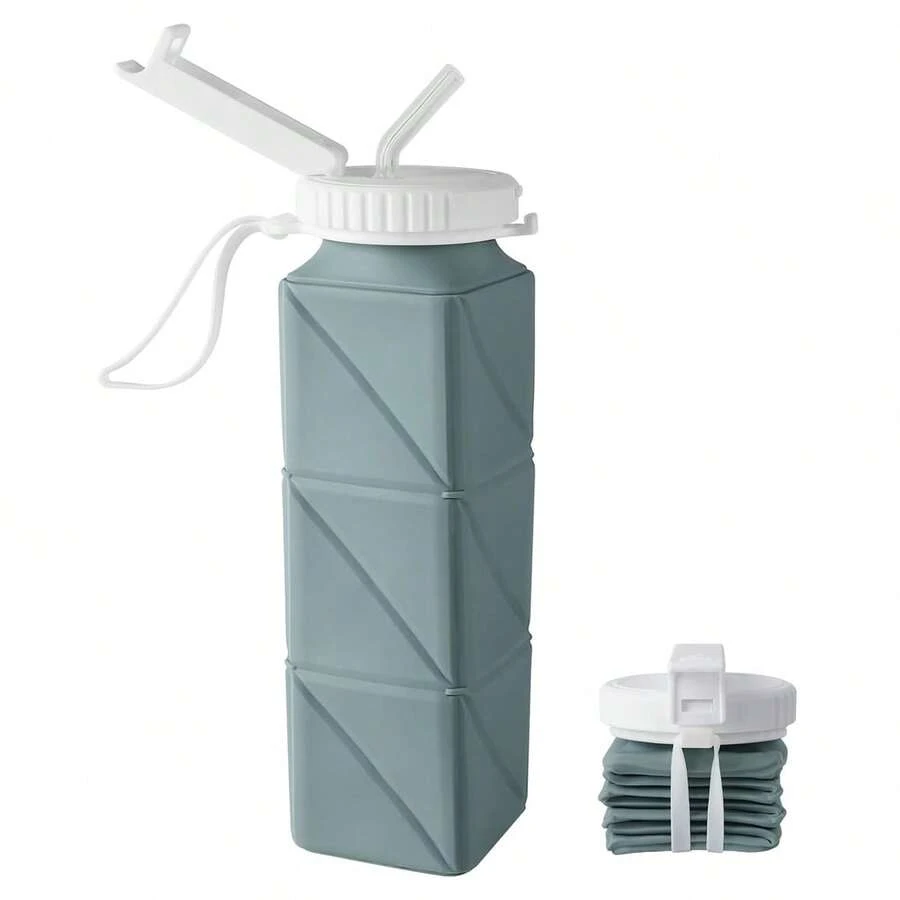 Collapsible Silicone Water Bottle 20.6oz – Large Capacity, Foldable & Portable For Travel & Outdoor Sports, 1 Pack - Light Wash - View 1