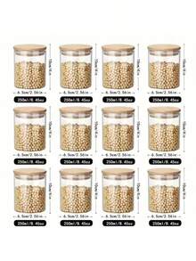 8pcs 250ml/8.45oz Glass Spice Jars With Bamboo Lids And Steel Labels, Helps Organize Your Kitchen! - Multicolor - View 2