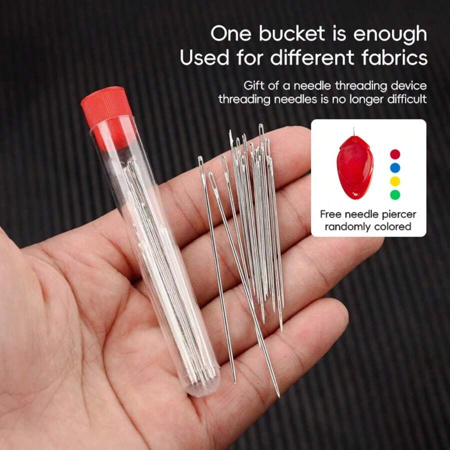 18pc Hand Sewing Needle Set (Comes With Needle Threader), With Needle Bottle And Auxiliary Needle Threader, Large Eye Needle, For Hand Sewing, Multiple Sizes, Sewing Needle, Needle, Hand Embroidery Needle, Large Eye Sewing Needle, Suitable For Sewing, Embroidery, Beading, Making Bracelets, Necklaces, Jewelry - Multicolor - View 1