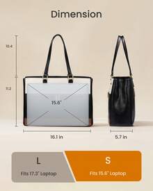 LOVEVOOK Laptop Bag For Women,15.6 Inch Vintage Work Tote Bags For Women,Leather Teacher Bag,Large Handbag Computer Briefcase - 黑白棕 - 查看 6