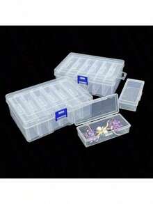 2pcs 6-In-1 Clear Plastic Storage Boxes With Locking Latch - Durable, Multipurpose Organizer For Girls Hair Accessories, Rubber Bands, Jewelry, DIY Crafts And Small Tools - Multicolor - View 8