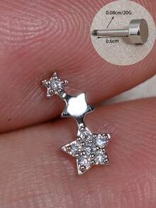 1pc Cubic Zirconia Star Hypoallergenic Cartilage Stud Earring For Women, Spiral Helix Standard Top Upper Lobe Conch Flat Ear Stud, Threaded Back, 20G Piercing Jewelry - A Pair Of Round Star  Earrings - View 10