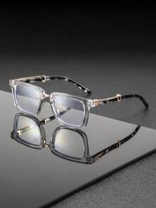 1 Pair Men's Rectangular Street-Style Eyeglasses, Chic Minimalist Design, Versatile For College Lectures, Graduation Defenses, Workplace Trainings, Interviews - 無色 - 查看 10