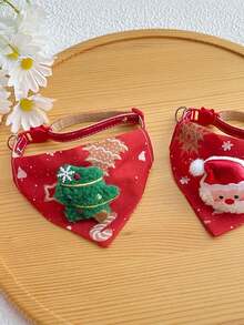 PETSIN 1 件圣诞宠物三角围巾项圈，可爱猫咪圣诞配饰，狗项圈，圣诞狗猫装饰方形围巾，可调节宠物礼物项圈（面料图案位置随机）