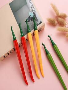 6pcs Chili Pepper Shaped Creative Novelty Vegetable Design Neutral Pens, Cute Cartoon Water-Based Signing Pens For Students - Multicolor - View 7