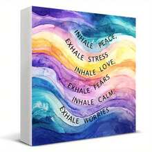 One Mental Health Decorative Plaque - A Tranquil Meditation Desktop Plaque With A Deep Blue-Purple-Orange Gradient Abstract Watercolor Pattern - Perfect For Office And Home Decor. No Electricity Required. Ideal For Yoga Studios, Relaxing Gifts For Female Friends And Colleagues. Enjoy The Handmade Feel, Modern High-Quality Printing, And Inspiring Quotes. A Perfect Gift For Wellness Enthusiasts. - 白色 - 查看 2