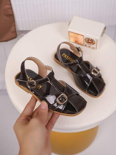 1 Pair Children's PU Leather Minimalist Sandals, Suitable For Summer