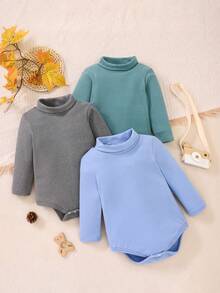 Warm Turtleneck Fleece Bodysuit For Babies & Toddlers, Suitable For Spring, Autumn And Winter - Blue - View 10