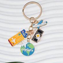 1 Travel-Themed Keychain, Featuring An Airplane, Air Ticket, Yellow/Oil-Colored Earth, And A Five-Ring Design. It's A Perfect Gift For Bags, Backpacks, And Car Accessories - Blue - View 8