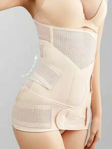 3pcs/Set Breathable Mesh Waist Trainer, Adjustable Slimming Corset Belt - Apricot - View 3