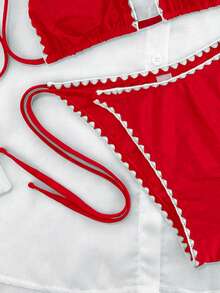 Women's Sexy Halter Neck Ruffled Floral Bikini Set, European And American Style - Red - View 3