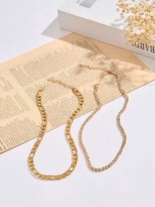 2pcs/Set Fashion Gold-Color Crystal Claw Chain & Twisted Chain Necklace Set For Women, Luxury Jewelry (No Gift Box) - Yellow Gold - View 7