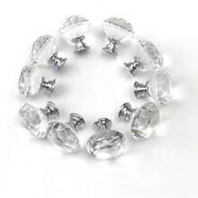 280g Transparent Diamond Knobs, 10pcs 30mm Crystal-Like Cabinet/Drawer Pulls, Single Hole Wardrobe Door Handles - Silver - View 2