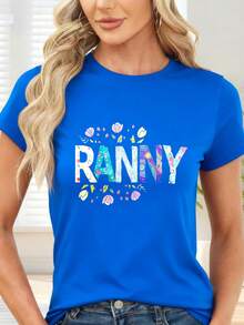 Camiseta de  con Estampado Floral y Letras RANNY para Ocasiones Casuales y Festivas - Azul - Ver 6