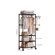 [Portable Closet] Portable Wardrobe - Freestanding Closet - Multi-Functional Design - Hooks - Casters - Reinforced Metal Frame - Easy Assembly - Suitable For Bedrooms - Living Rooms - Apartments - Offices - Portable Closets - 黑色 - 查看 3