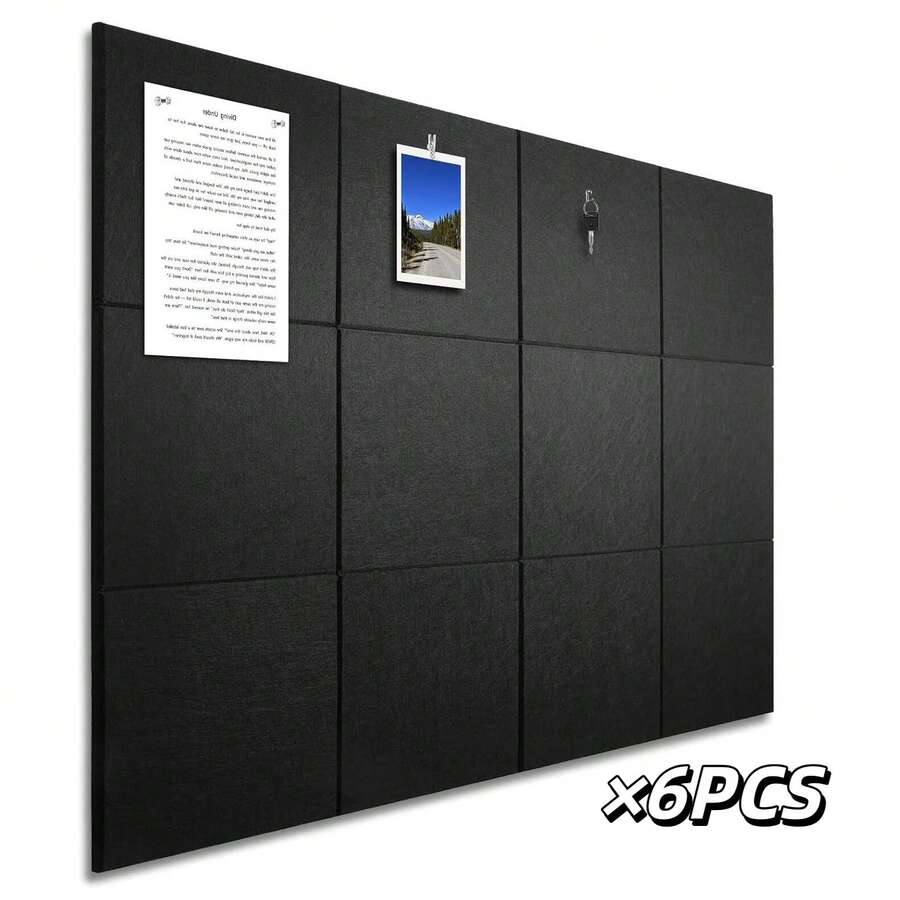 6 Pcs 47*35 Inches Self Adhesive DIY Felt Board Wall Sticker, Soft Wooden Board Display Board, Kindergarten Message Board, Memos, Bulletin Board, Photo Wall With Adhesive Backing - Black - View 1