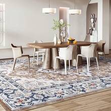 Washable Area Rug 5x7 - Soft Faux-Wool Area Rug Living Room Bedroom, Boho Vintage Floral Medallion Non-Slip Low Pile, Pet Friendly, Blue White - Brown Beige - View 3