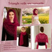 - Bufanda rectangular con velo de encaje para mujer, Mantilla cristiana, oracin, larga envoltura, nupcial, boda - Rojo - Ver 7