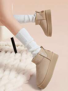 CAMEL CROWN Giày bốt đi tuyết nữ, kiểu dáng mùa đông mới, lót len, ấm áp, chống trơn trượt, đế dày, bốt cổ ngắn, đa năng. - Màu be - Xem 2