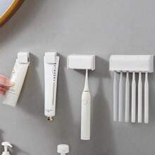 1pc No-Drill Wall Mounted Toothbrush Holder With Cover, Electric Toothbrush Storage Rack, Toothpaste Holder, 2/5/6 Slots Self-Adhesive Toothbrush Organizer, Bathroom Storage Accessories (White), Home & Bathroom Decor Back To School - Nhiều màu - Xem 5