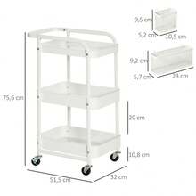 HOMCOM Rolling Cart With Drawers, 3-Tier Kitchen Shelf With Wheels For Kitchen And Office, White Steel 51.5x32x75.6cm - 1 - View 3