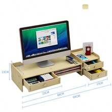 1 pieza Estante elevador de monitor de escritorio, organizador de escritorio de oficina para pantalla de computadora,Soporte Elevador De Metal Para Monitor Con Cajón Organizado,Soporte de escritorio multifuncional, soporte de escritorio apilable de varias capas, combinación libre de material de oficina, cómodo, Para Monitor De Computadora,Soporte de Madera para Monitor Laptop Multiusos Oficina Escritorio Organización,Esta mesa de almacenamiento de escritorio tiene una apariencia simple y una gran practicidad. El escritorio se puede usar para colocar computadoras de escritorio, portátiles, libros y otros artículos. Viene con tres cajones pequeños que pueden ayudarlo a almacenar artículos pequeños. Hay una pequeña rejilla en el medio que también puede almacenar cuadernos y notas adhesivas. Esta práctica mesa puede ayudarlo a optimizar el espacio del escritorio y mejorar la eficiencia de uso. - arce blanco - Ver 3
